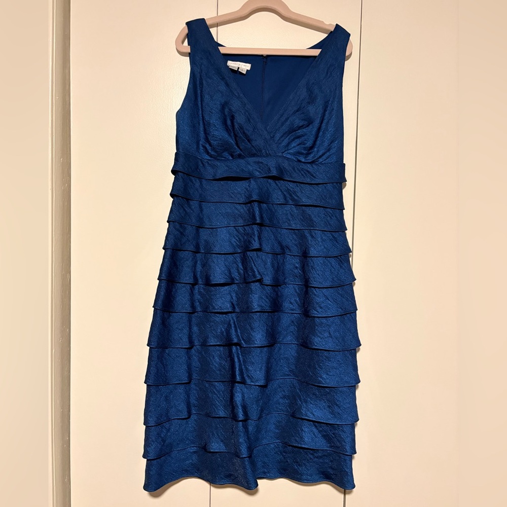 London Times Deep Blue Tiered Midi Dress